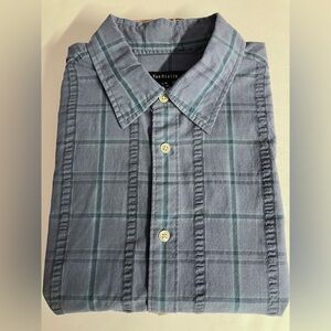 Van Heusen Men’s Casual Button Front Short Sleeve Shirt, L 16-16 1/2, Blue Plaid